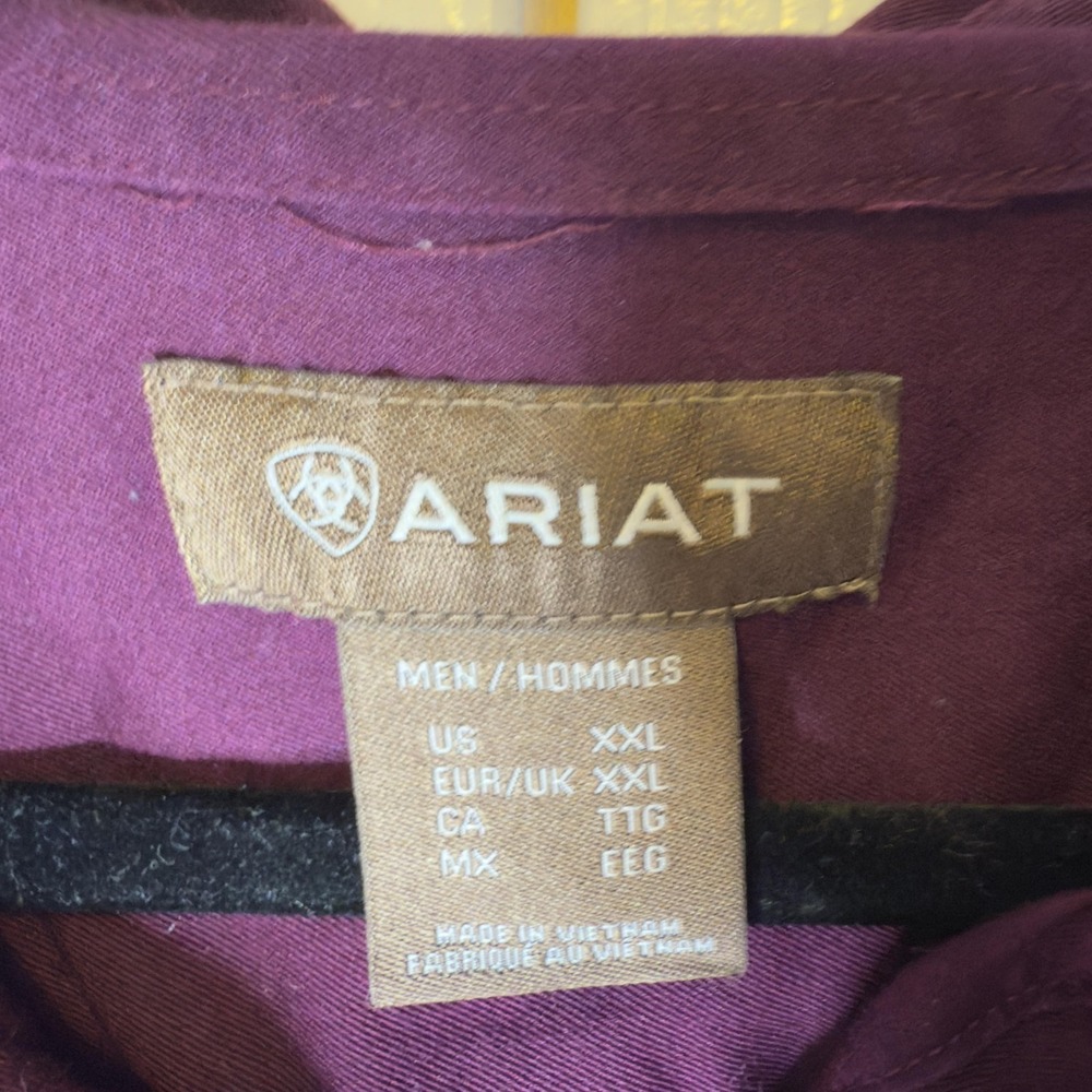 Ariat Shirt Mens 2XL Purple Solid Long Sleeve Twill Button Up Western - Picture 5 of 11